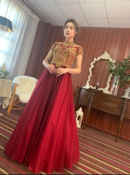 Vestido de festa 2019 Бургундия Тюль a line вечернее платье для выпускного вечера высокий вырез сильно бисером блестящие полые сзади платья выпускного
