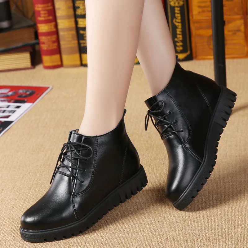 

Winter New Style Leather Boot Women's plus Velvet Martin Boots Europe And America round-Toe Thick Bottomed WOMEN'S Boots