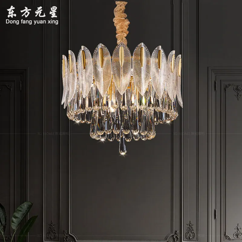 

Modern Crystal Chandelier Lighting Lamp Luxury Copper Housedecor Round Living Room Interior Hanging Light Fixtur Luster