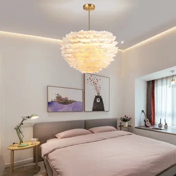 

Pink White Grey Feather Ceiling Pendant Light Shade Bedroom LED Lamp Home Decoration Bedroom Ceiling Pendant Light