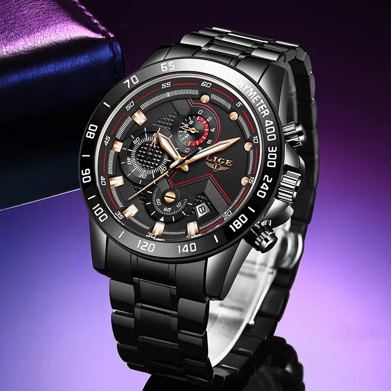 Relogio Masculino Lige Chronograph Mens Watches Stainless Steel Waterproof Date Quartz Watch Men-3