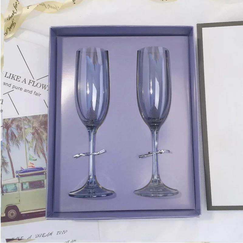 light blue 2 pcs 2 шт. хрустальные бокалы для шампанского, чашки, многократные бокалы для Свадебного Вина, бокалы для напитков, креативные питьевые бокалы, подарочная коробка - Цвет: light blue 2 pcs
