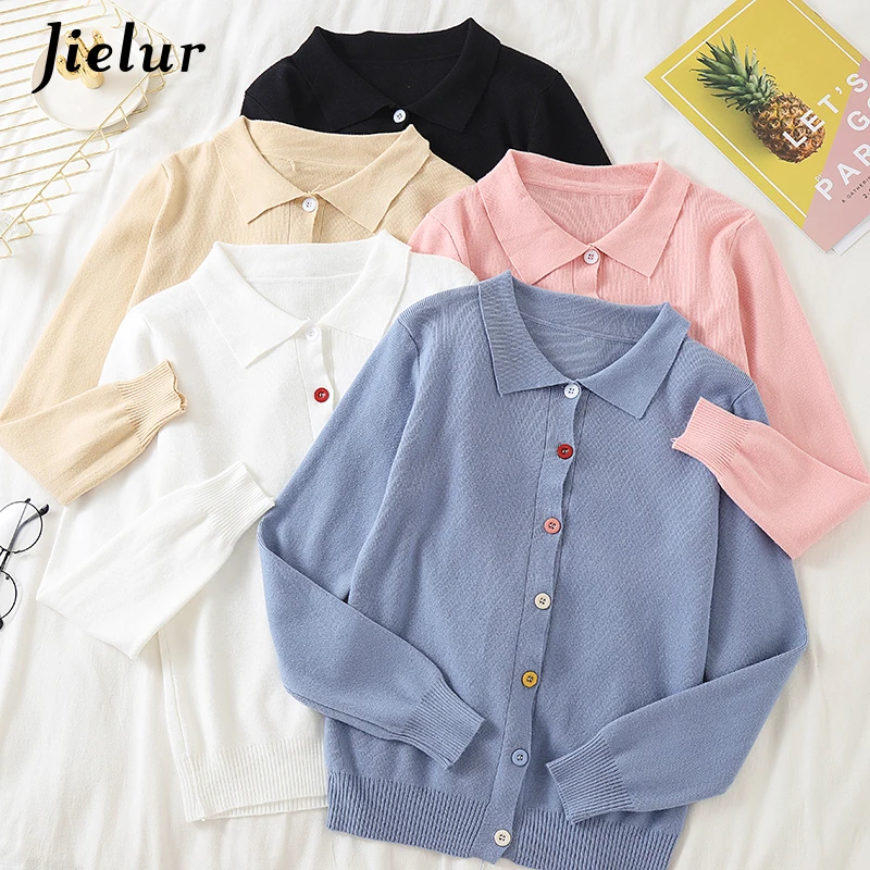 

Jielur Solid Color Knitted Cardigans Women Slim Sweaters Autumn Winter Button Chic New 2019 Sweater Femme 8 Colors Long Sleeve