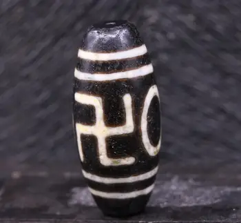 

Treasure Magic LKbrother Top Quality Magic Power Tibetan Old Agate 2 Eye Swastica Wanzi Large dZi Bead Totem Amulet L