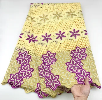 

2020 New Swiss Voile Lace fabric beige purple High Quality African Cotton Lace Fabric Fashion Embroidered 5 yard For Party Dress
