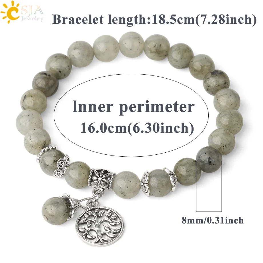 Natural Stone Strand Bracelets Hematite Crystal Beaded Tree of Life - Image 6