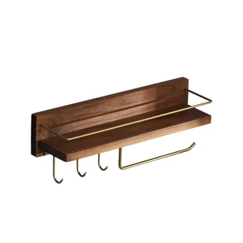 

Towel Rack with Hook Wall Brass Cosmetics Storage Rack Solid Wood Bathroom Corner Shelf Wall Shelf