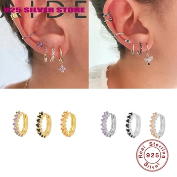 

Aide 925 Sterling Silver Minimalist Stud Earrings Solid Violet Purple Zircon Mini Earring With Stone Korean Jewelry for Woman