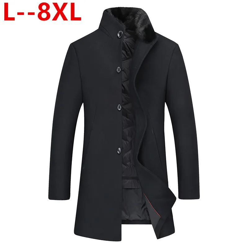 Black Размер плюс 8XL 6XL 5XL 4XL шерстяное пальто мужские толстые пальто Верхняя одежда мужские однобортные пальто и куртки с Регулируемый жилет - Цвет: Black