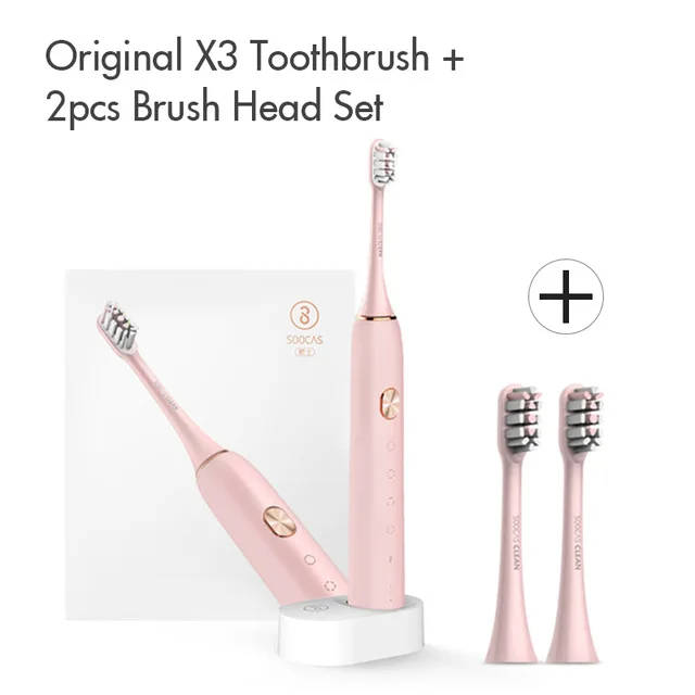 Soocas X3 Sonic Electric Toothbrush Soocare X3 Ultrasonic Automatic Tooth Brush Adult Waterproof USB Rechargeable for youpin - Color: USB pink 2 heads