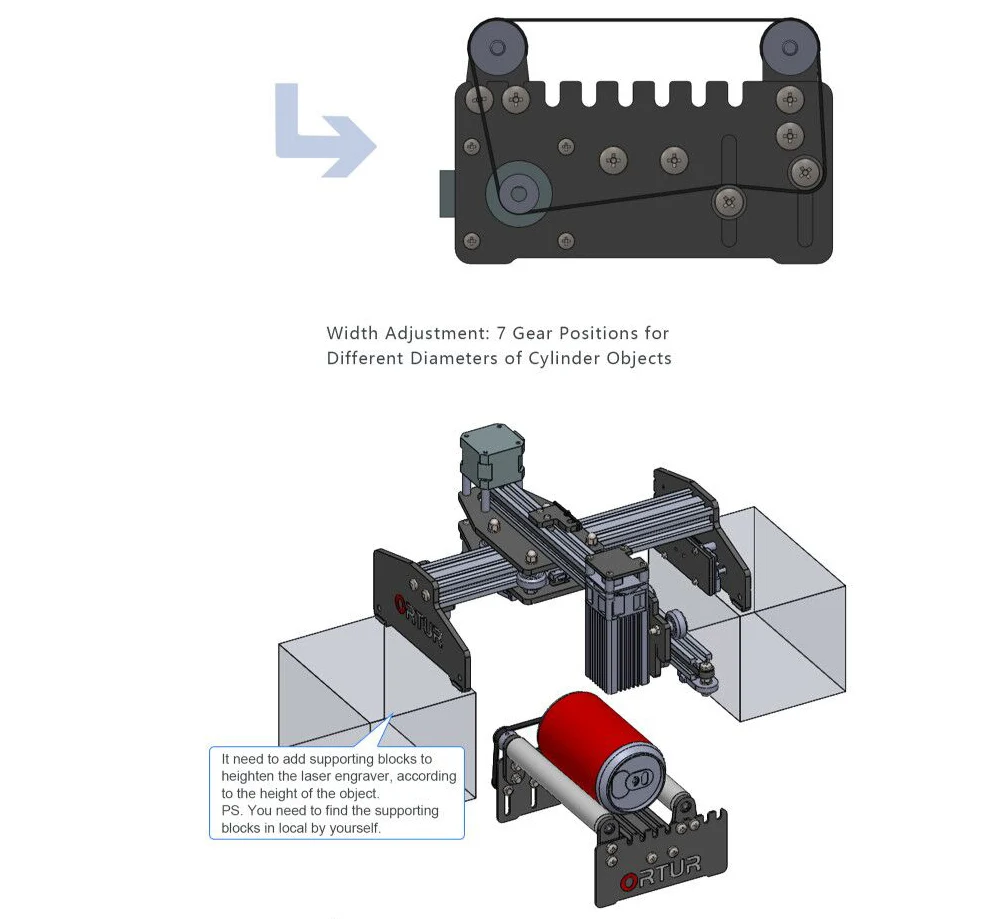 ORTUR Laser Engraver Y-axis Rotary Roller Engraving Module for Engraving Cylindrical Objects Cans - Black