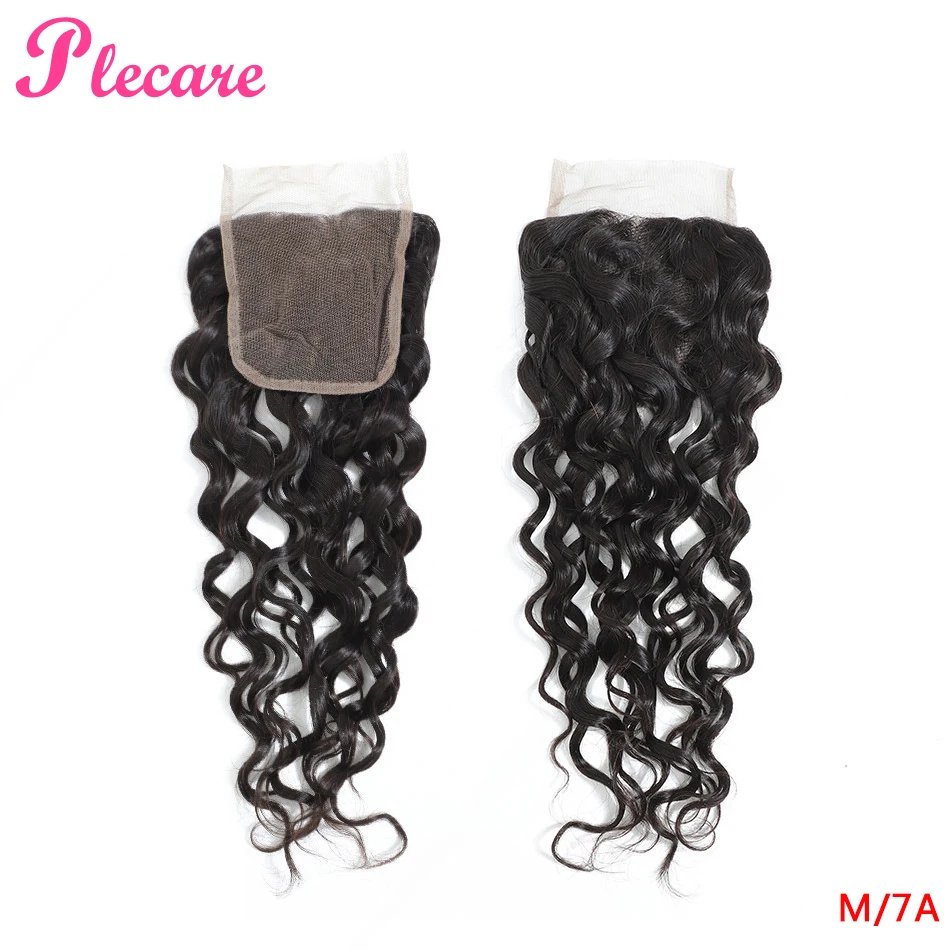 

Plecare 4*4 Lace Closure Brazilian Water Wave 8-20 Inch Natural Color Middle Ratio Non-remy 100% Human Hair Extensions