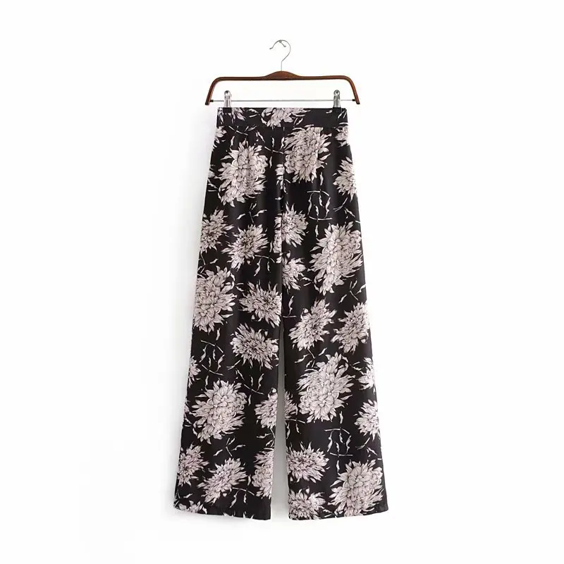 

2019 Summer New Style Retro National Wind Printed Elastic Waist Heat Transfer Floral Patterns Straight-Cut Loose Pants Trousers