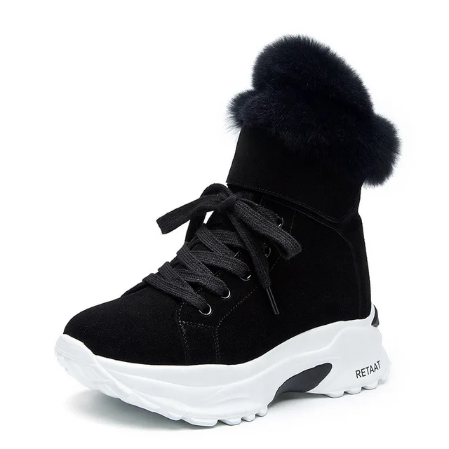 Женские ботинки; Новинка года; зимние короткие ботинки для девочек; женские короткие матовые ботинки из натуральной кожи; бархатная хлопковая обувь; g991 - Цвет: Черный