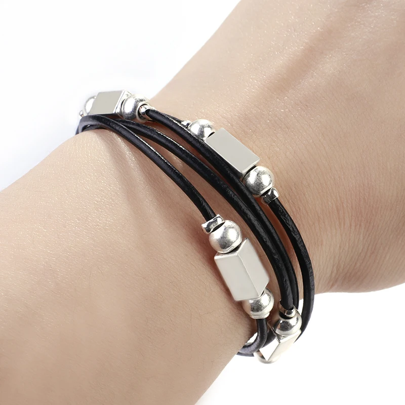 Женские кожаные браслеты ALLYES простые черные ручной работы с металлическими