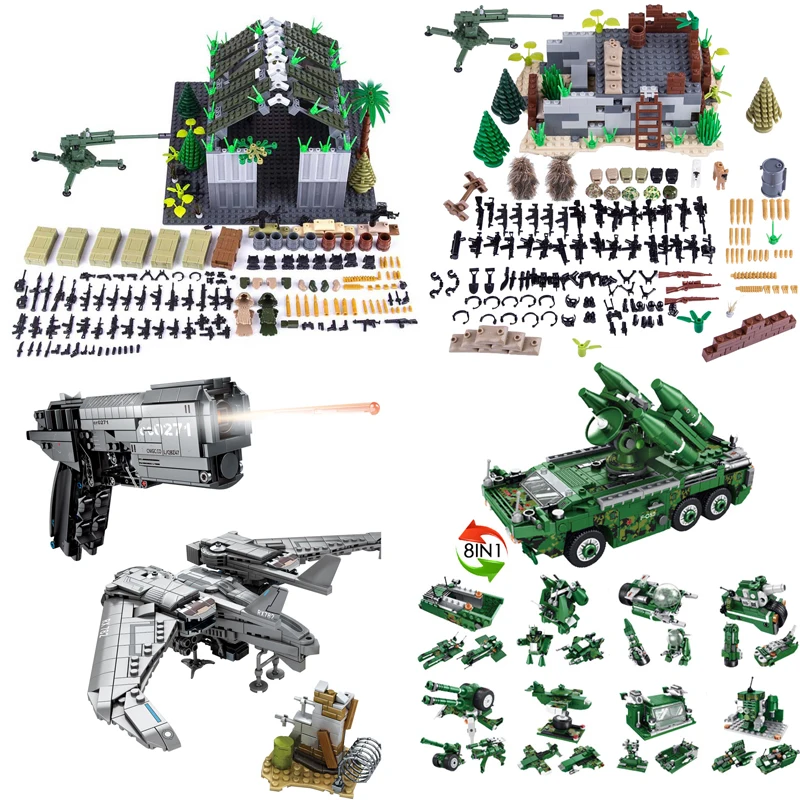 Legoing Military Setes World War Weapon 8-in1 Vehicle Tank Drone Fighter Building Blocks Compatible Legoing Gun Accessories Toys
