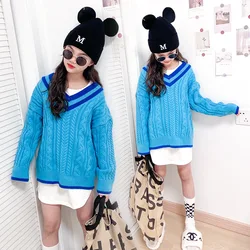 Outono inverno meninas camisola crianças faculdade estilo tricô pulôver topos adolescentes casual all match outerwear 12 14 y crianças roupas