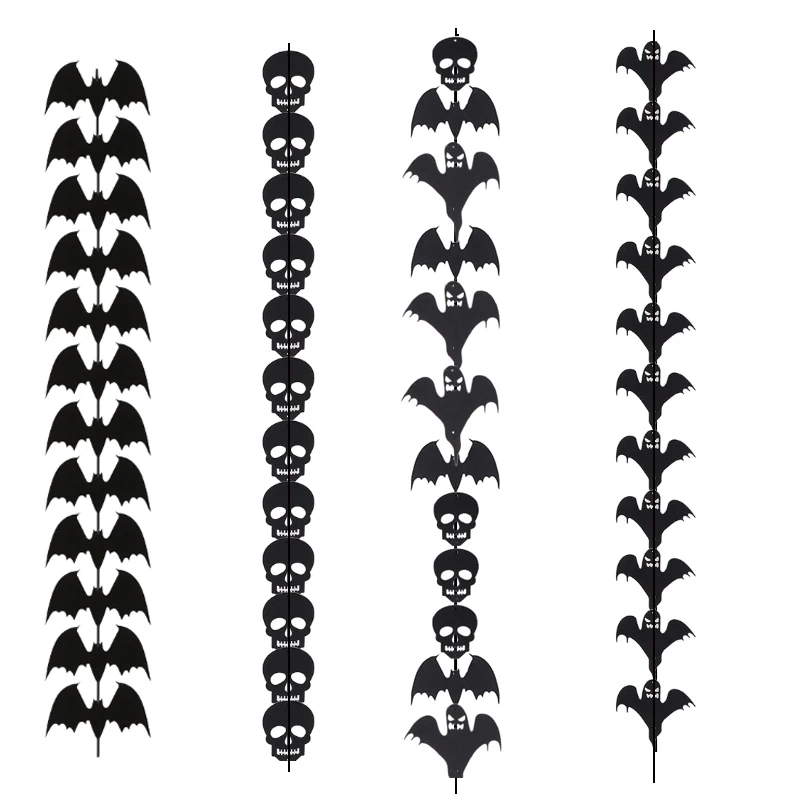 Halloween Bat Garland - 5 Pack With 16 Bats Each, Black Paper Streamers For Party Decor, Haunted House - View #6