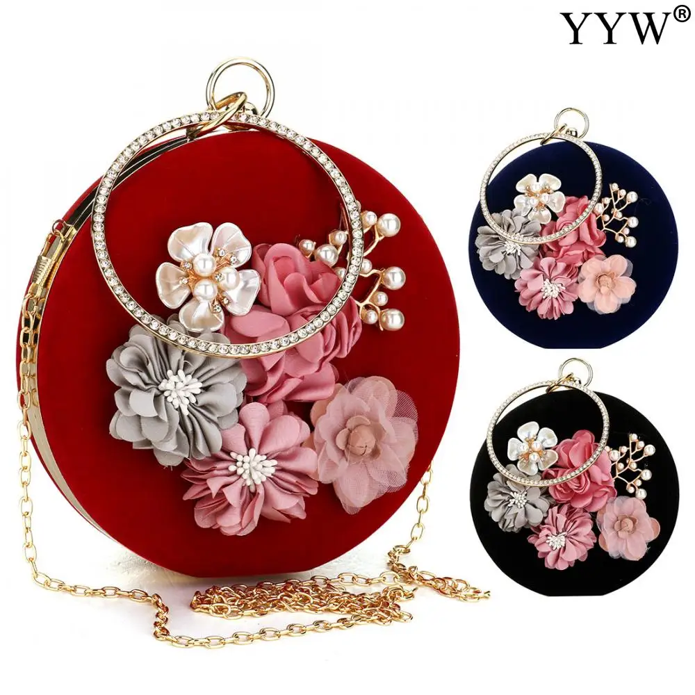 

Floral Women Clutch Bag Evening Bag Rhinestone Design Exquisite Elegant Vintage For Ladies Girls Party Bag Round Purse Clutches