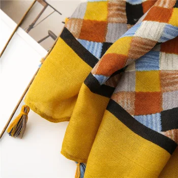 

KYQIAO шарф женский foulard femme winter scarf women autumn SPAIN STYLE boho design long plaid scarf Sjaal Muslim Hijab Snood