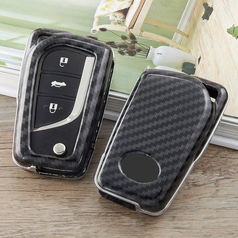 3 кнопки карбоновый брелок для ключей ABS оболочка чехол для Toyota Camry Corolla Avalon Rav4 Land Cruiser автомобильный дистанционный ключ держатель протектор - Название цвета: B