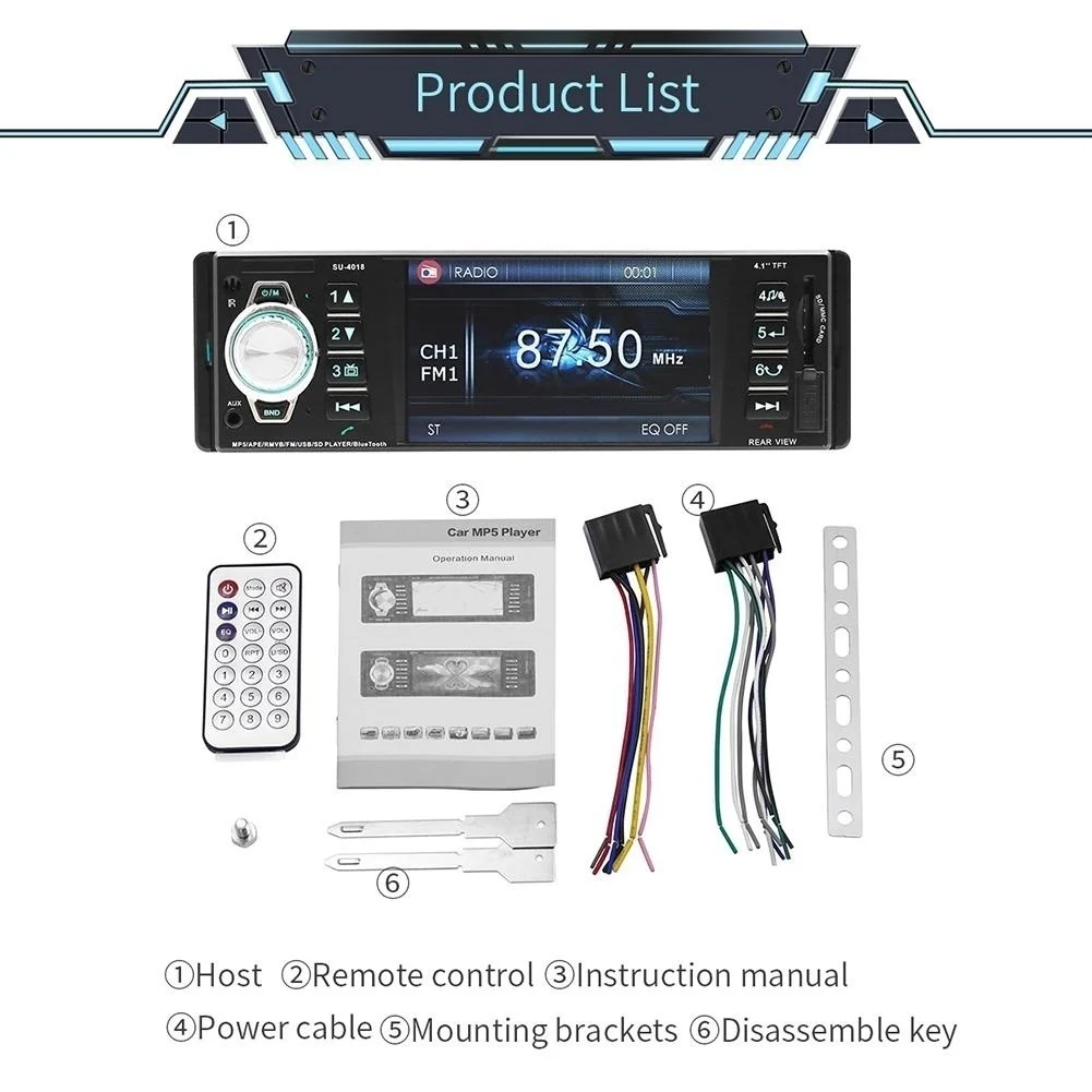 MP5 плеер автомобиля стерео радио 4,1 ''HD TFT экран 12 В аудио система/FM/USB/SD/AUX поддержка задней камеры Bluetooth