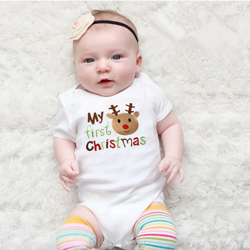 

My First Christmas Toddler Jumpsuit Christmas Party Dress Newborn Cotton Baby Rompers Funny Short Sleeve Playsuit