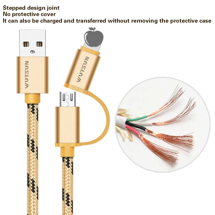 2 в 1 USB кабель для iPhone 8X7 6 6S Plus 5 5S iPad iPod 8pin Micro USB кабель для быстрой зарядки нейлоновый провод