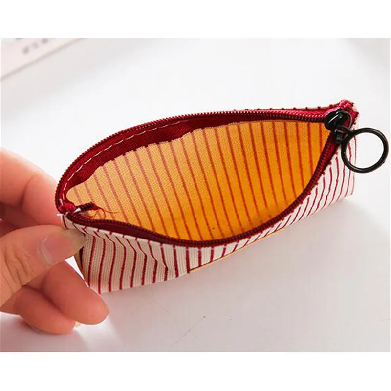 Unisex Canvas Stripe Coin Bag Purse Women Coin Money Card Holder Wallet Case Zipper Key Storage Pouch Kid Girl Gift
