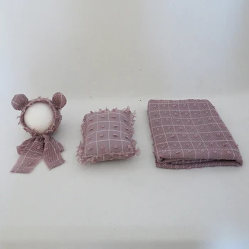 

Vintage Teddy Bear Hat Set Newborn Photography Props Posing Pillow Wrap and Hat Set Photo Shoot Newborn Swaddle Sack Props