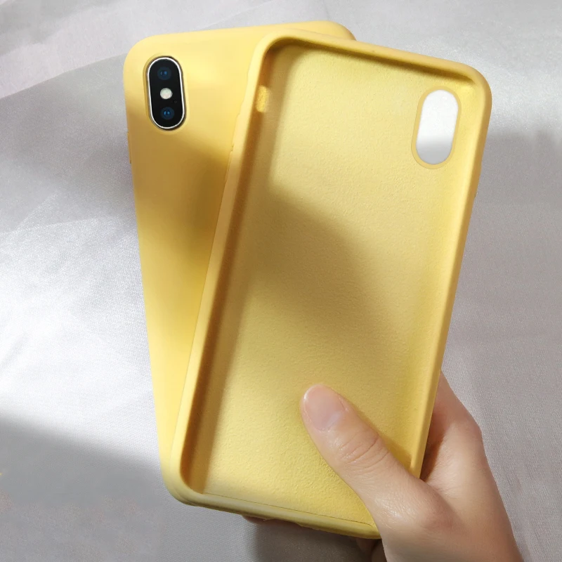 Yellow Для iPhone 11 Pro Max мягкий жидкий силиконовый резиновый чехол для iPhone 8 7 6 6S Plus Xr Xs Max X задняя крышка для телефона чехол s - Цвет: Yellow