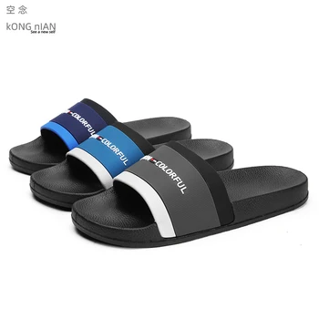 

Summer fashion men's slippers stripe blue rubber non-slip daily outdoor slip-on slippers flat casual slippers beach slippers men