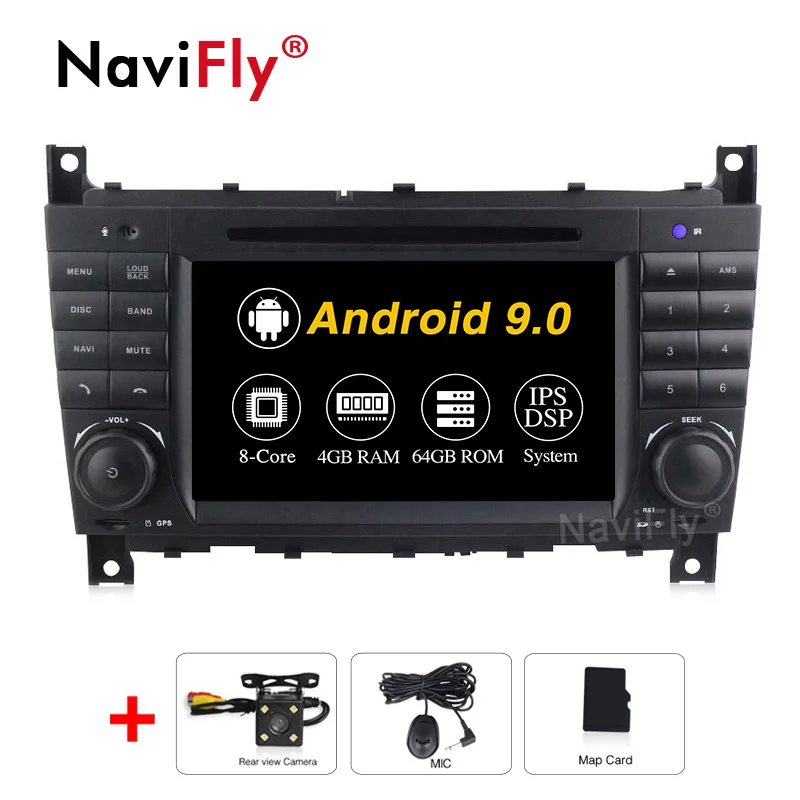 NaviFly ips DSP Android 9 автомобильный dvd-плеер для Benz W203 W209 W219 A-Class A160 C-Class C180 C200 2 Din радио gps ADAS DVR Carplay - Цвет: 4GB-64GB-Cam