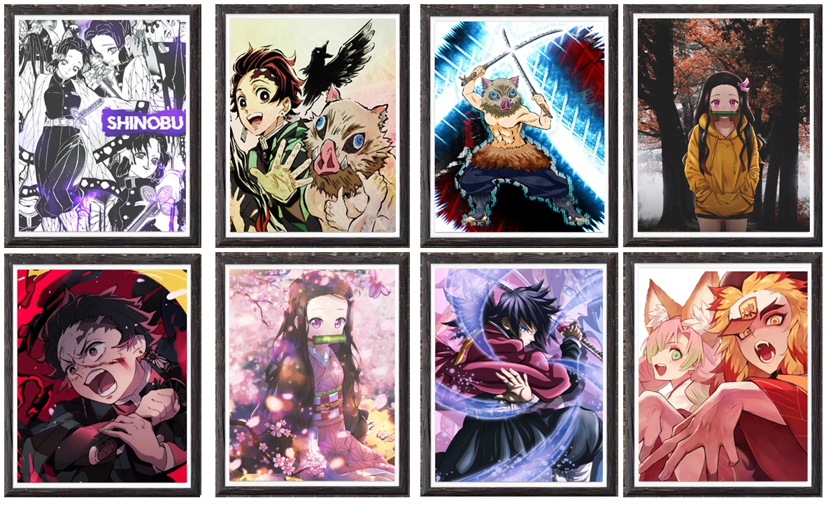 8 x 10 pulgadas Juego de 8 piezas de arte de anime digital de Tanjirou sin marco MS Fun Tanjirou Nezuko 