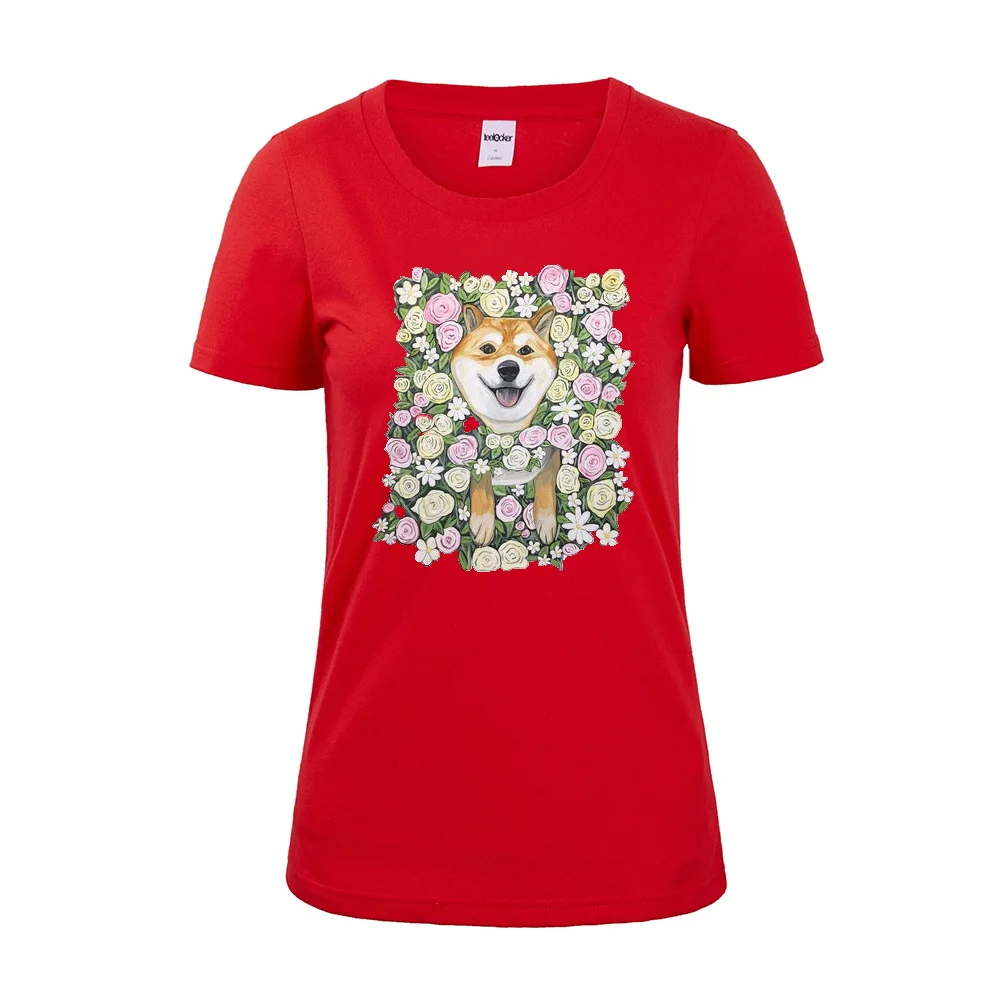 Футболка с кружевными рукавами и цветочным принтом «Шиба ину», футболка унисекс с изображением собаки Шиба ину, футболка «lover»