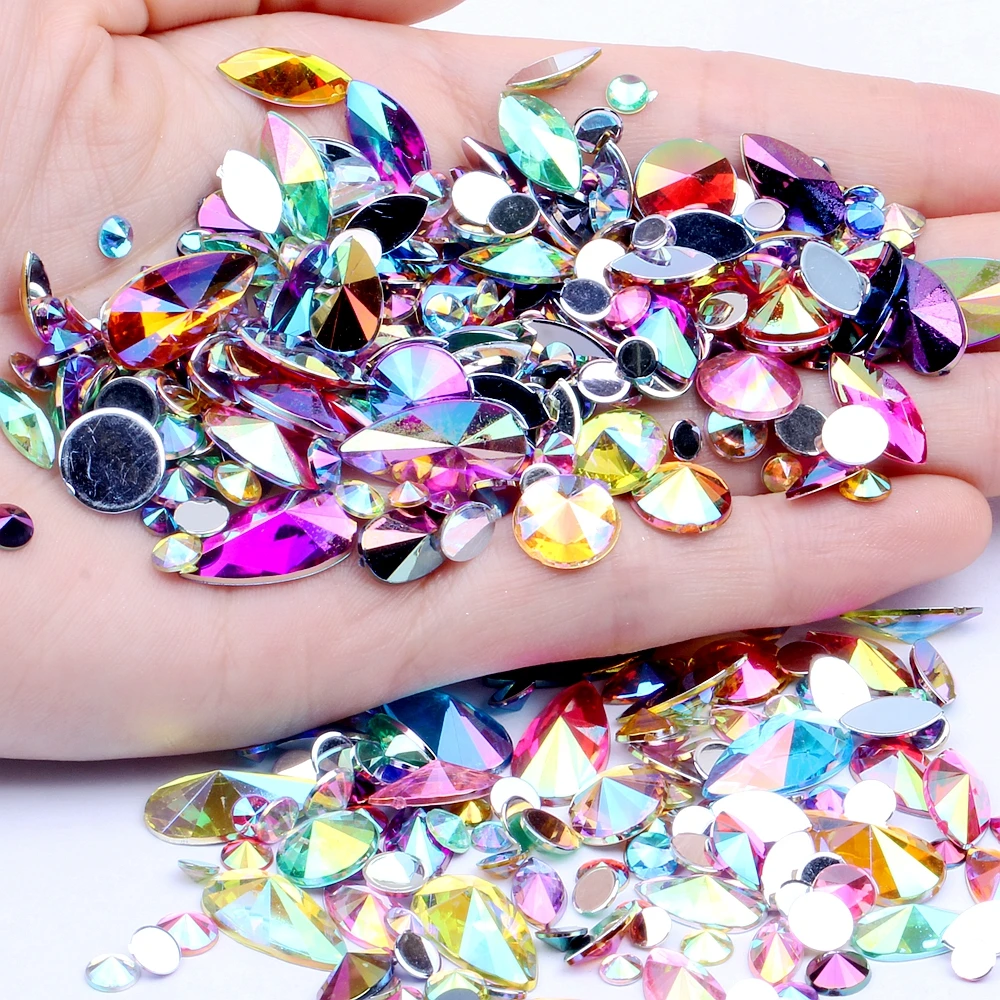 

Nail Rhinestones Flatback Pointed Mix Size Glitter Glue On Acrylic Rhinestones 3D Nail Art Strass Loose Beads Jewelry Decoration