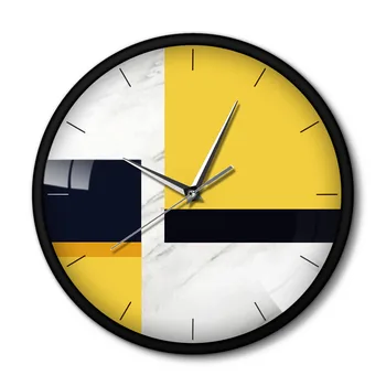 

Nordic Style Round Wall Clock Modern Design Metal Frame Living Room Clock Marble Texture Silent Movement Wall Watches Home Decor