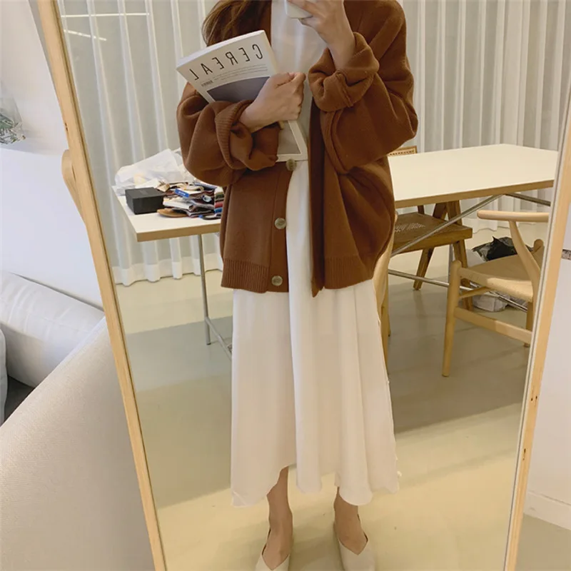 Autumn New Arrival Sweet Gentle Solid Color Loose Single-breasted Student Long-sleeved Knit Sweater Female Free Shipping