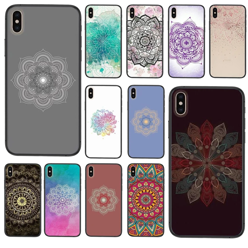 Цветочная Мандала для Apple iPhone 11 12 Mini Pro 5 5S SE 5C 6 6S 7 8 X 10 XR XS Plus Max черный чехол