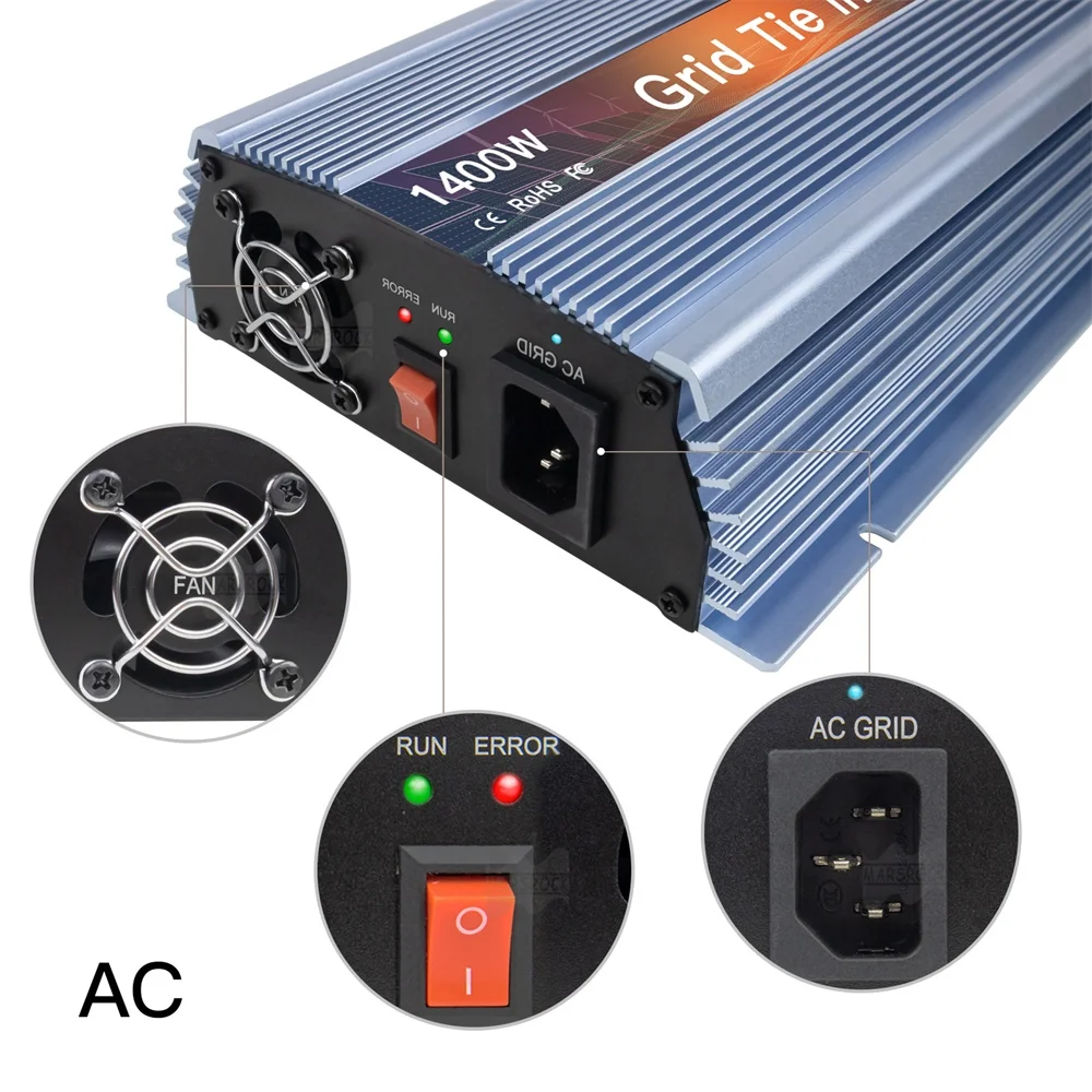 1400W On Grid Tie Inverter MPPT Solar Inverter 18V 36V DC Convertitore di onda sinusoidale pura AC 110V 220V per 36 60 72 celle PV - immagine 4