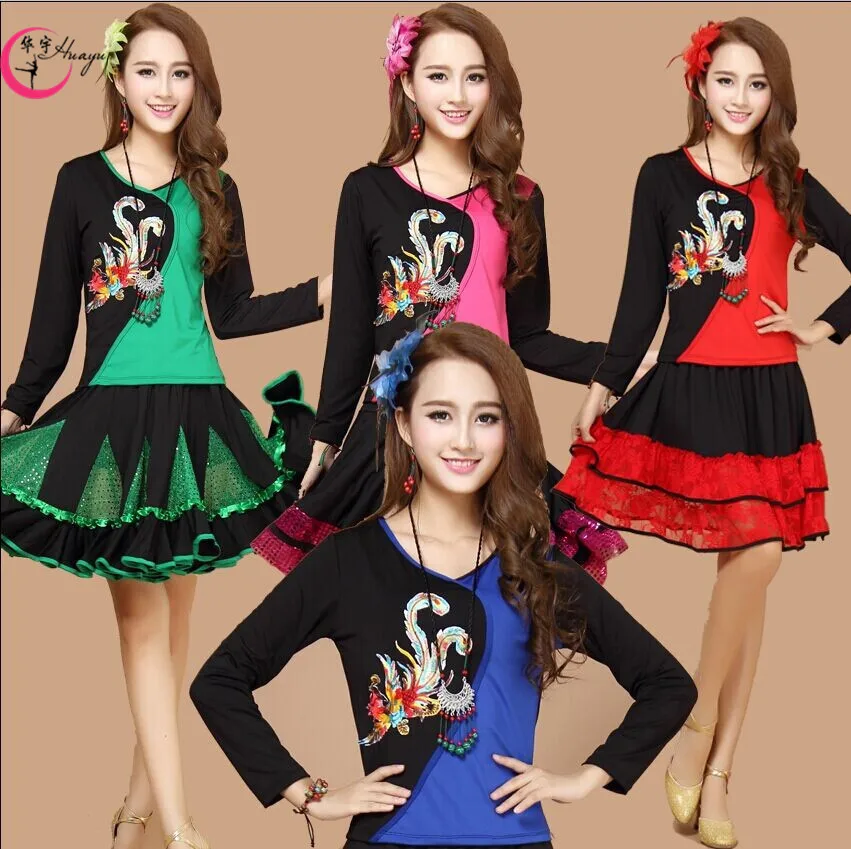 

Hot Sales plus Velvet Autumn And Winter New Style Ella Square Dance Belly Dance Phoenix Embroidery Long-sleeved Upper Garment