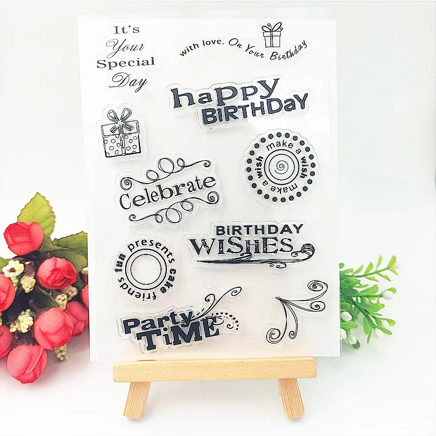 11*16cm Happy birthday Transparent Clear Stamps / Silicone Seals Roller Stamp for DIY