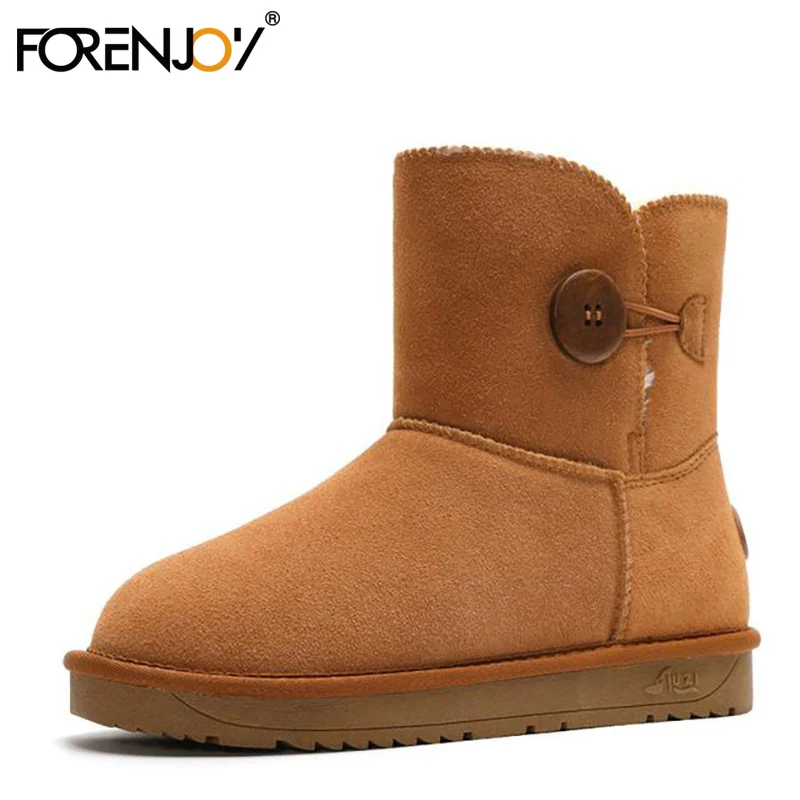 FORENJOY Snow Boots Female 2019 Winter New Tube Wooden Button Thickening Warm Waterproof Cotton Shoes Women |