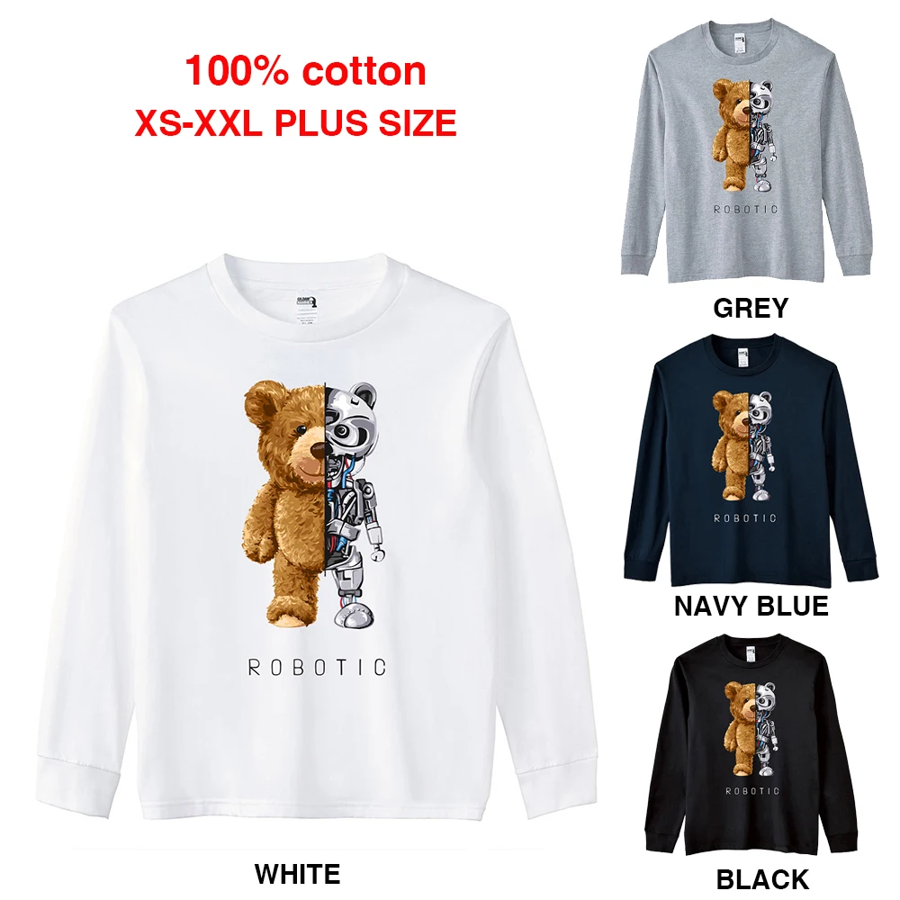 

BLINGPAW Spring/Autumn Robotic Graphics Unisex Long Sleeve T-Shirt O-Neck Tops Casual 100% Cotton