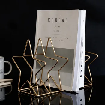 

Mobile convenient Nordic INS light luxury Iron five-pointed star desktop bookshelf paint coloring magazine storage fashion grid
