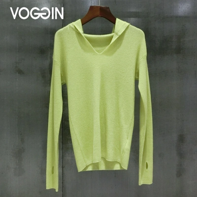 VOGGIN Merino wool sweater hoodie women V-neck Joggers pullovers Outfits Soft Warm Femme knitted tops superfine Women | Женская одежда