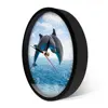 Two Jumping Dolphins Seascape Blue Wall Clock Deep Ocean Waters With Porpoise Silent Movement Wall Watch Sea Animals Wall Art 2