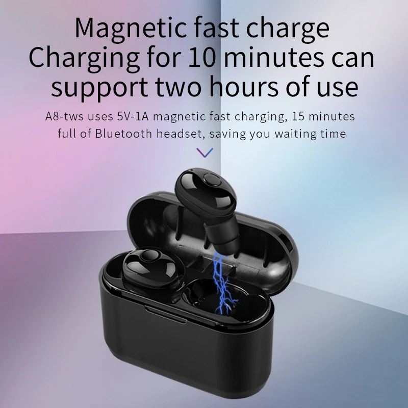 A8 TWS Bluetooth Earphones V5 0 Wireless Mini Headset 3D Stereo Wireless Headphone Sports Earbuds HIFI Earphone