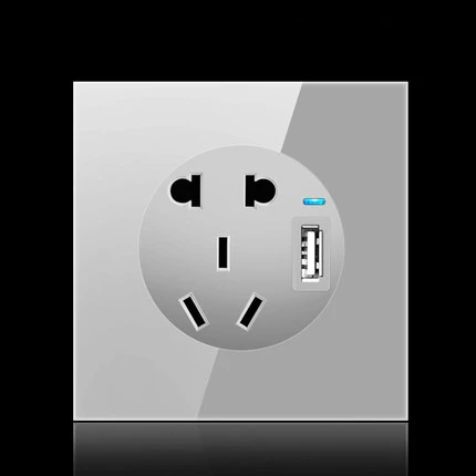 86 промышленный 1 комплект 2 позиционный серый выключатель из закаленного стекла светильник настенный выключатель с светодиодный светильник s Франция Германия розетка USB - Цвет: 5 hole USB