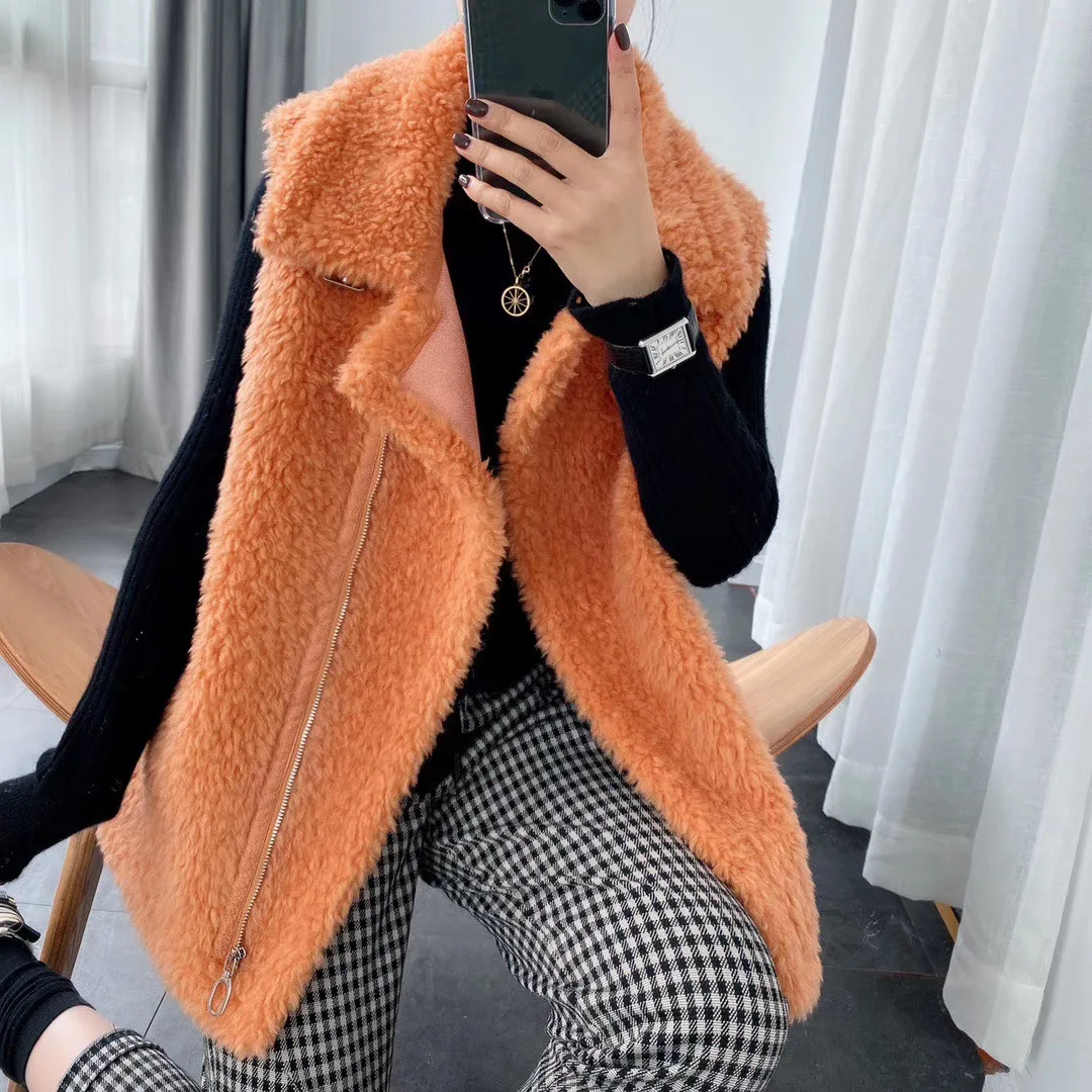 vest women outwear plus size new fashion motocycle sheep fur vest korean women vest